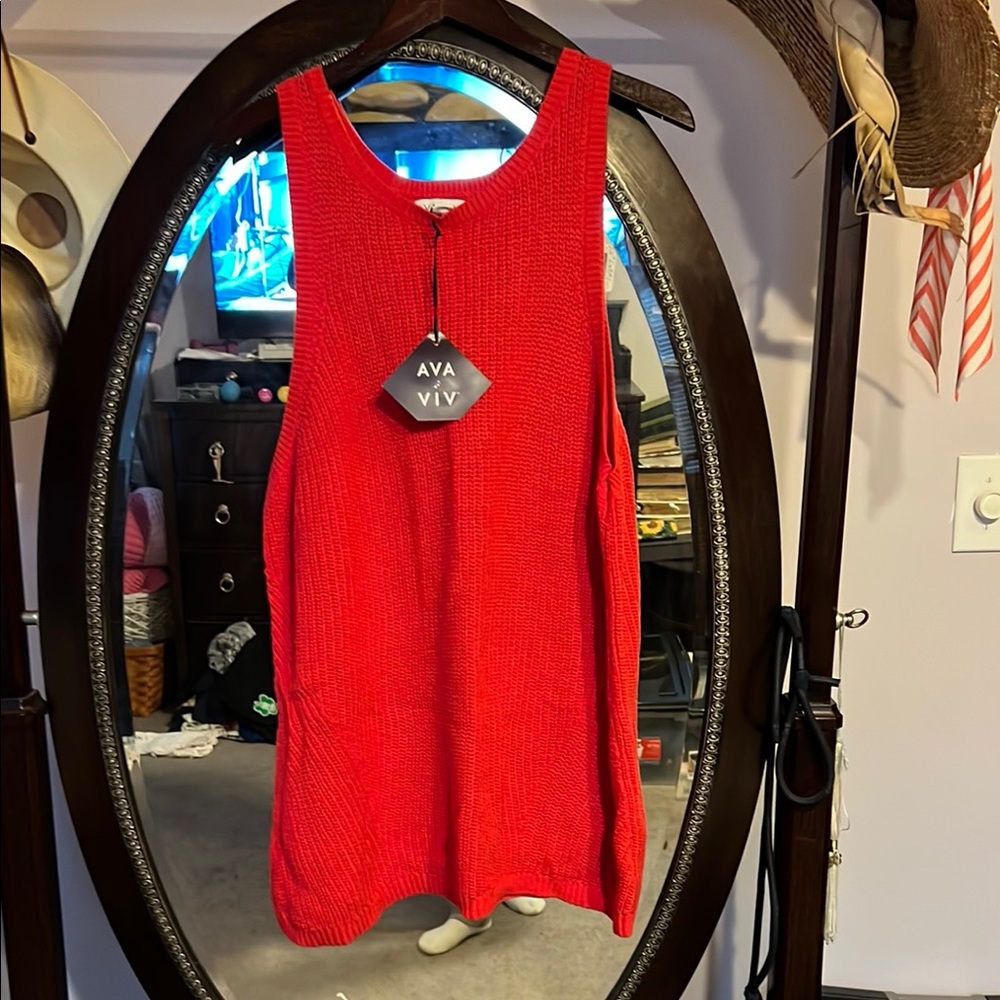 Ava & Viv Red Tank Top Sweater with Silver Accent
